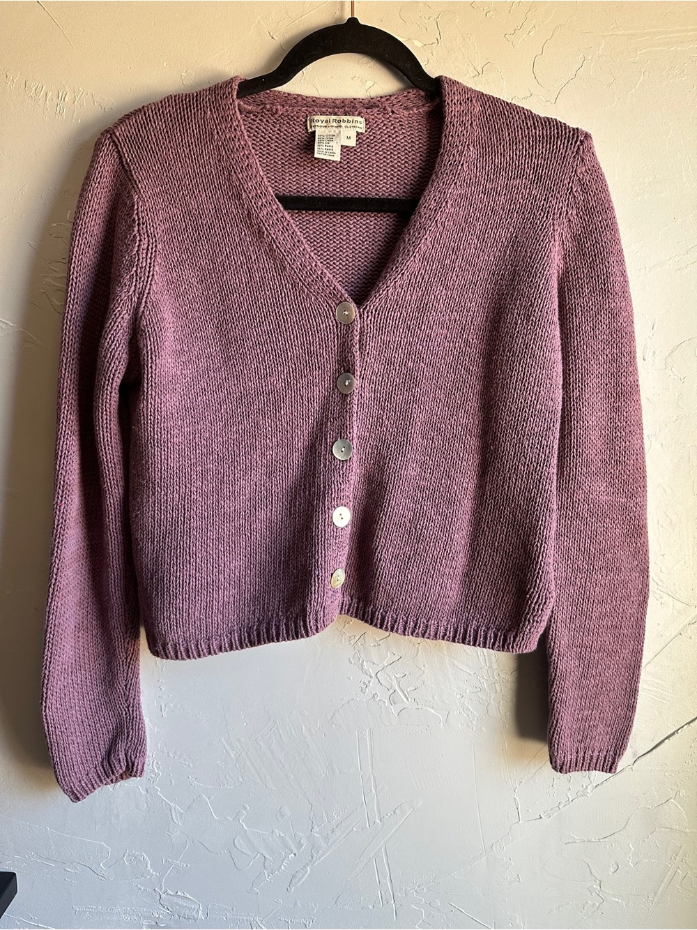 Royal Robbins M Purple Cotton Linen Ramie Cardigan Boho Earthy Natural Sz M